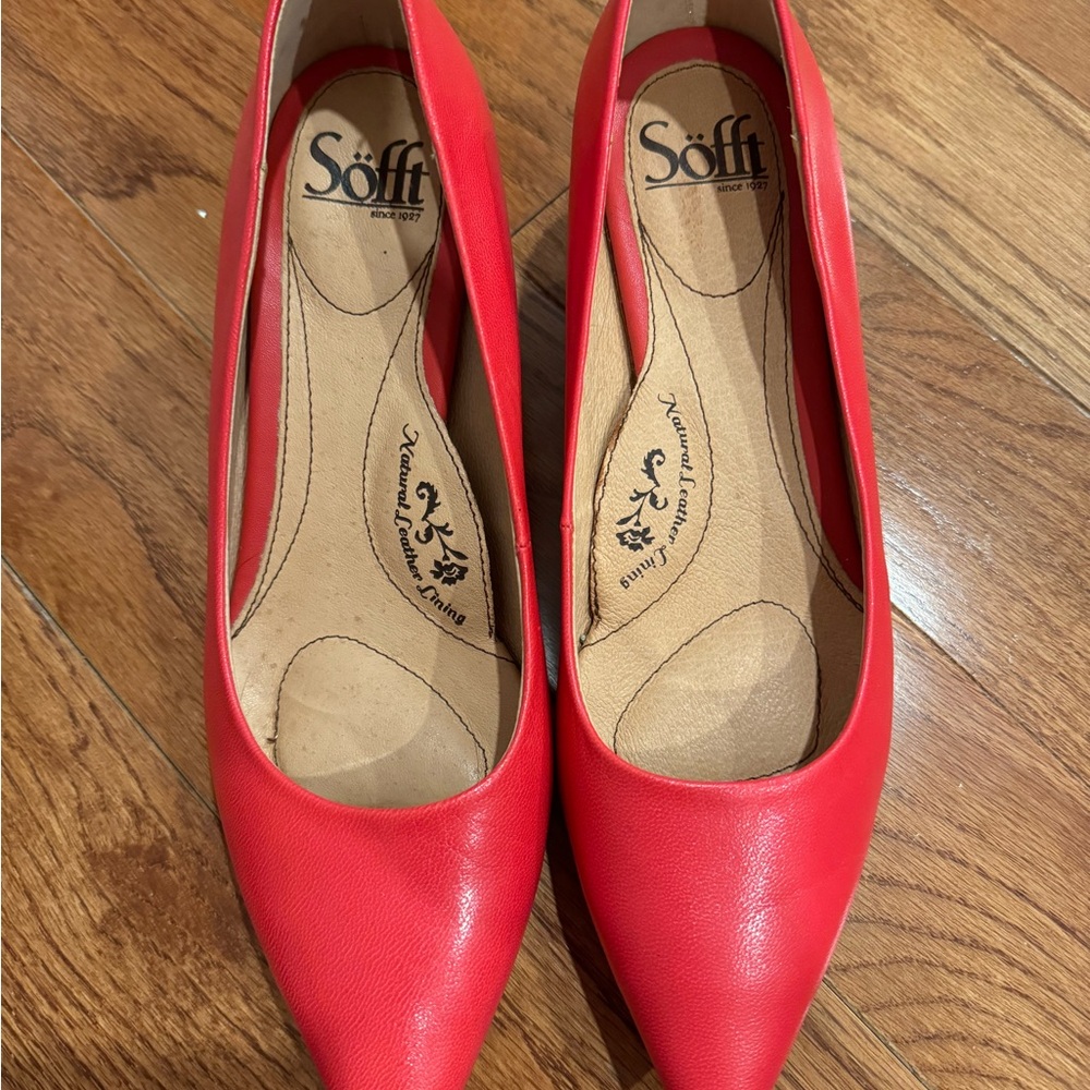 Red Leather Heels with Pointed Toe